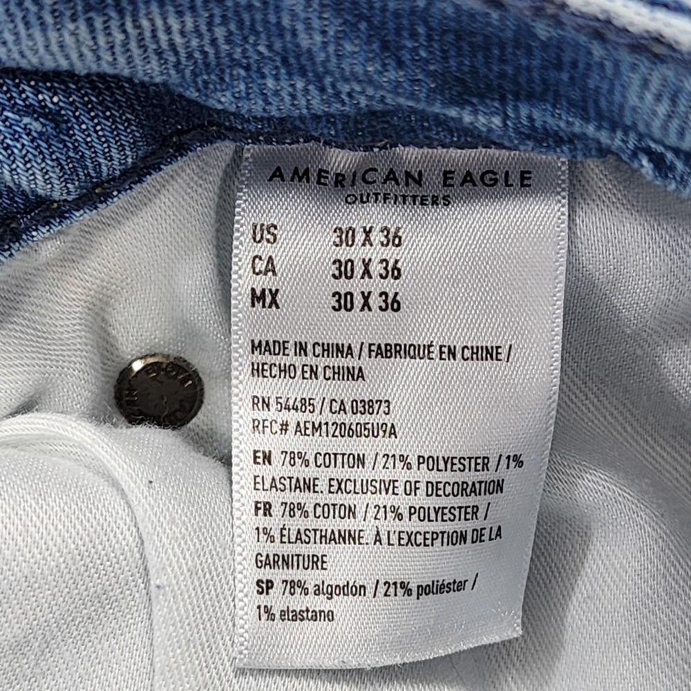 American Eagle Jeans Mens 30x36 Blue Skinny Distressed Stretch Denim Light Wash - Picture 8 of 15